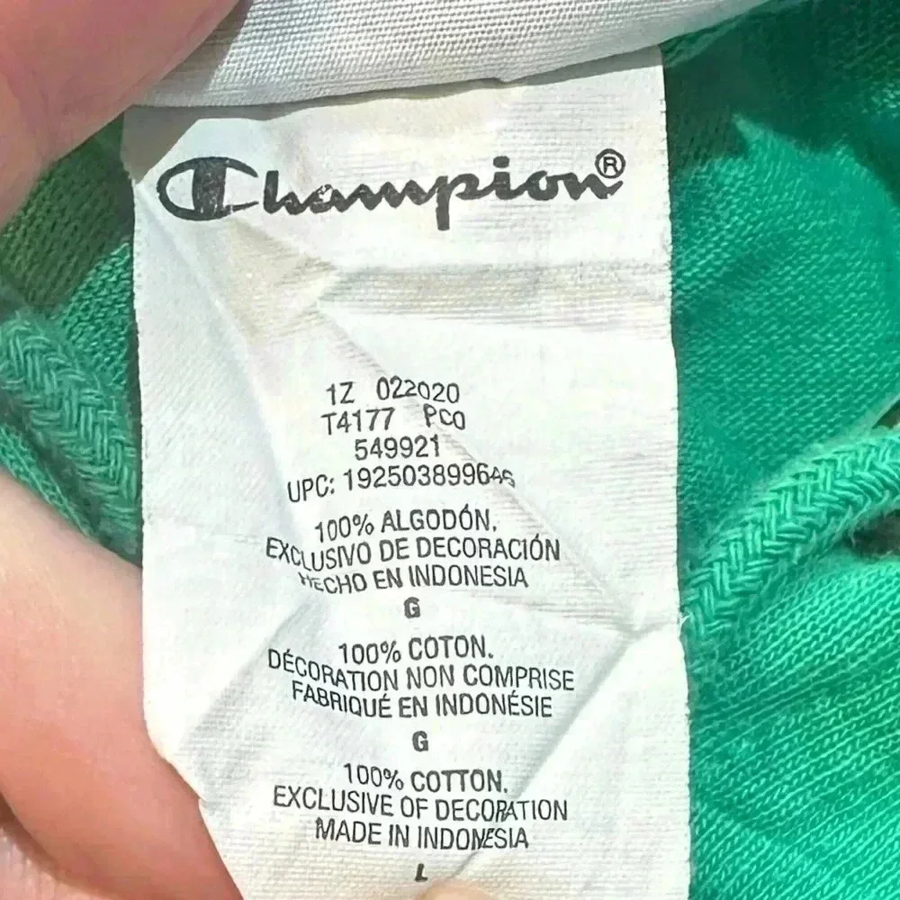 CHAMPION Bright Green Pullover Hoodie Long sleeve T-Shirt Size L